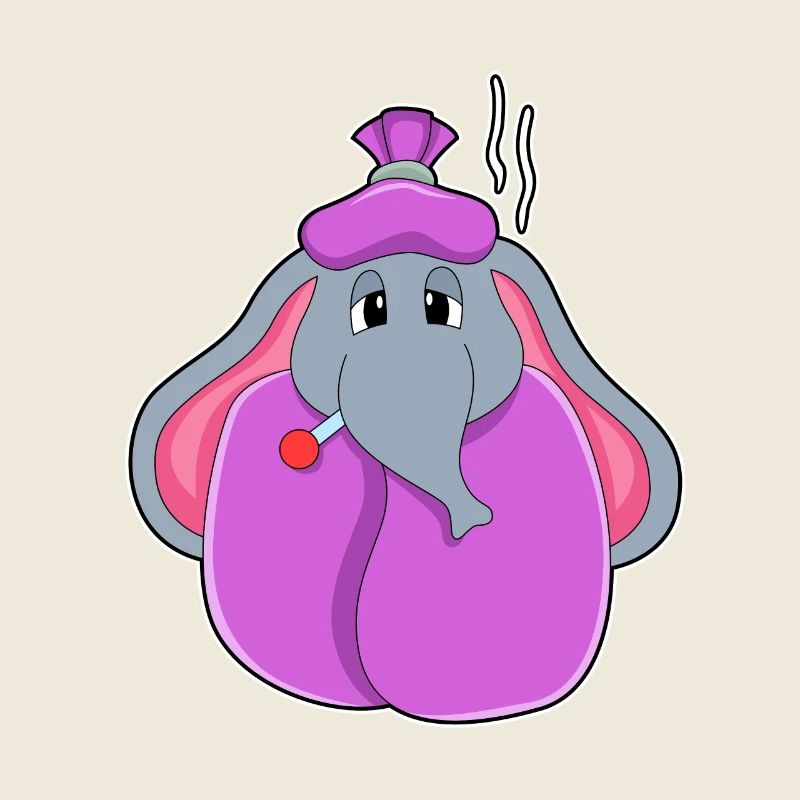 Elephant with fever thermometer