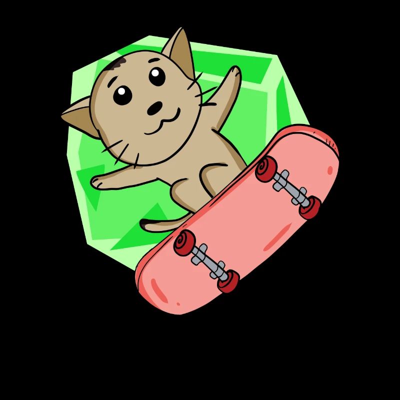 Cat Abyssinian cat as skater with skateboard