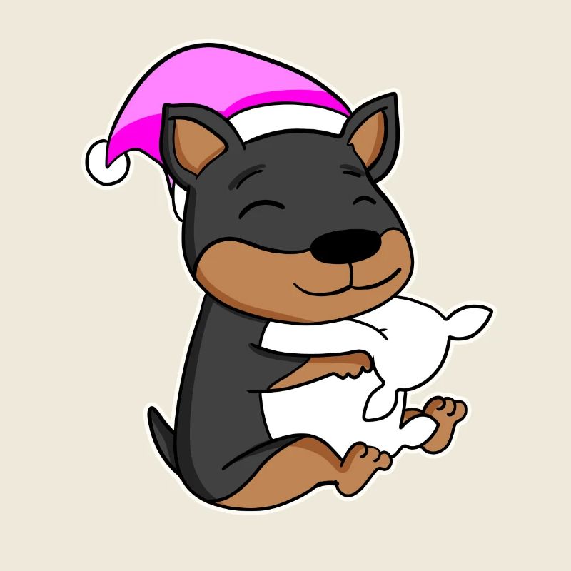 Dog Dwarf Pinscher with pillow and sleeping cap