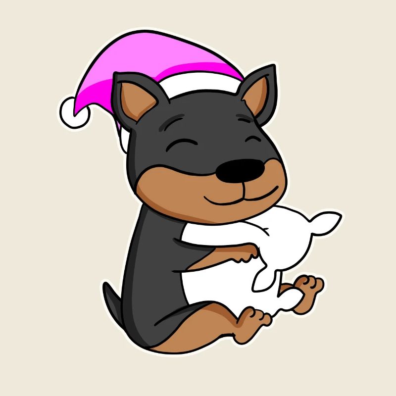 Chien Nain Pinscher avec oreiller et bonnet de couchage