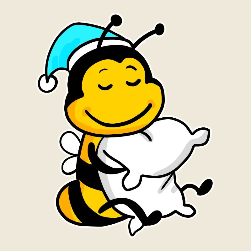 Bee with pillow and sleeping cap