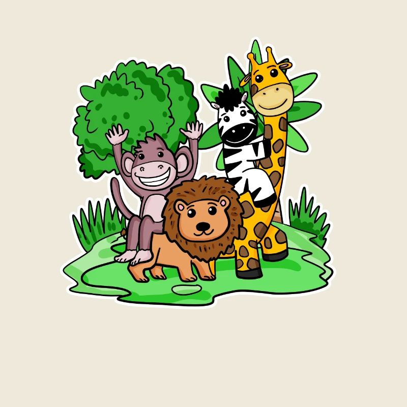 Animaux mignons Singe Lion Zèbre Girafe