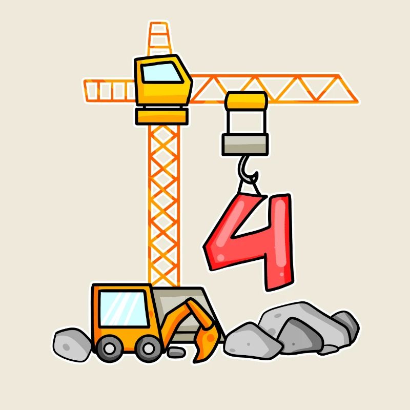 4. Geburtstag 4 Jahre Kran Baustelle Bagger Junge