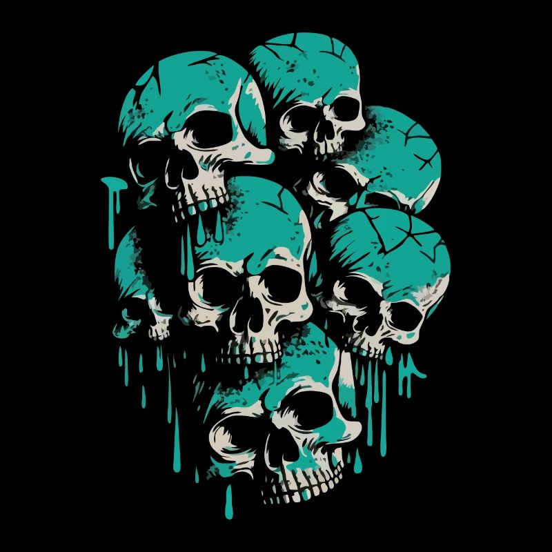a wall of green skulls