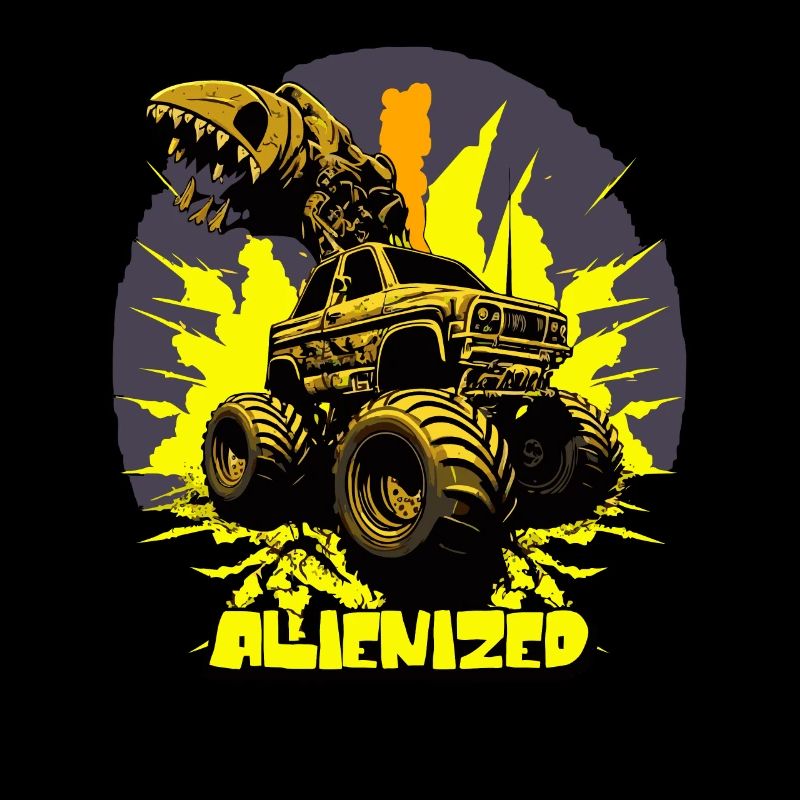Monstertruck mit Alien-Greifarm mit Explosion
