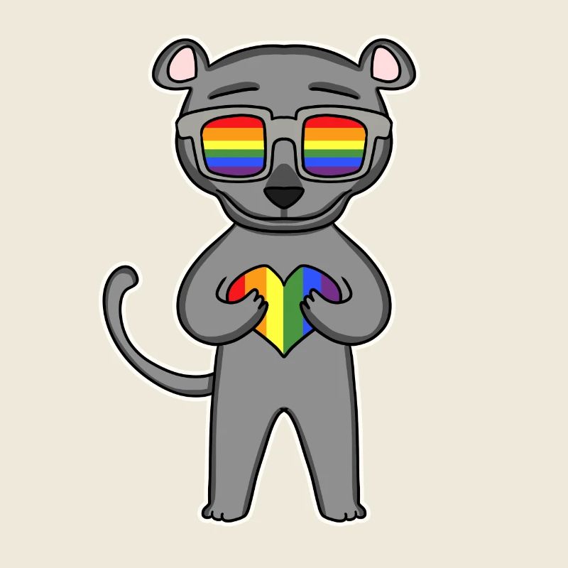 Regenbogen - Schwarzer Panther mit Brille und Herz