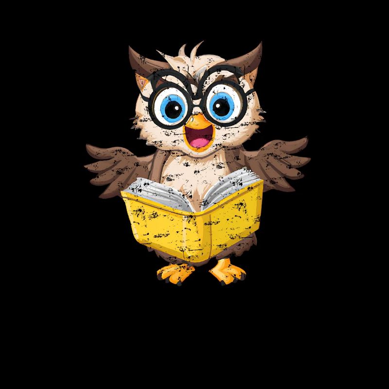 Niedliche Eule mit Nerd-Brille, die ein Buch liest