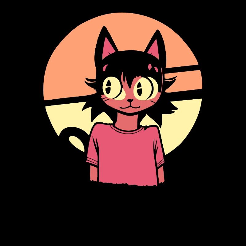 halb Anime Mädchen halb retro Katze
