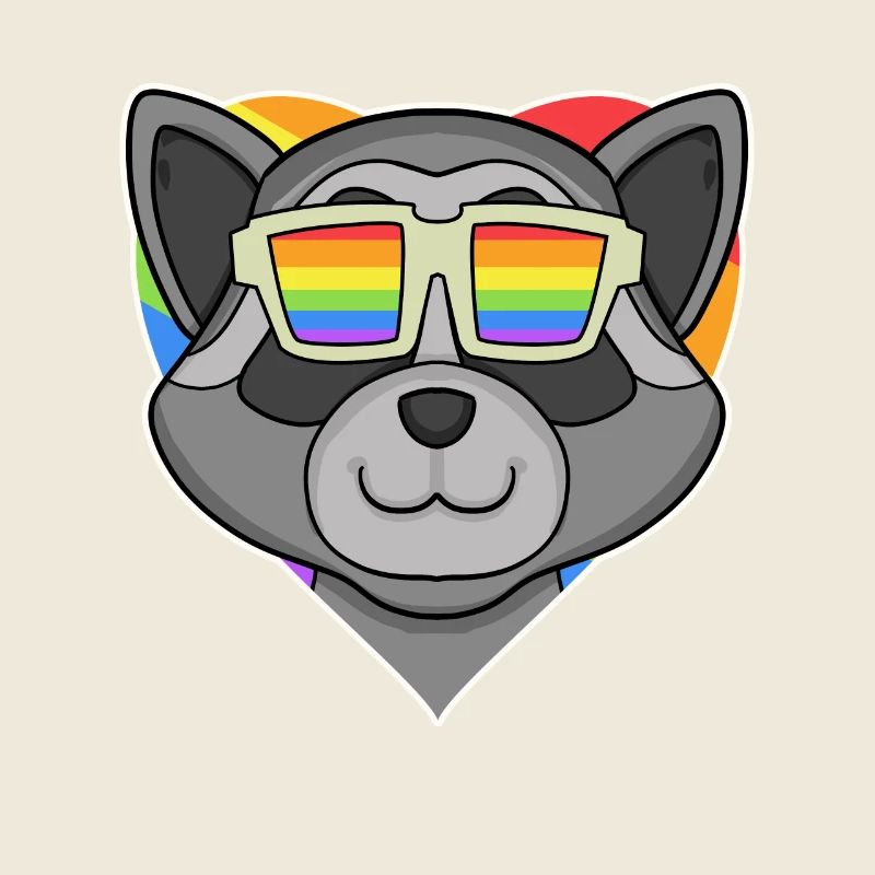 Regenbogen - Waschbär mit Brille und Herz