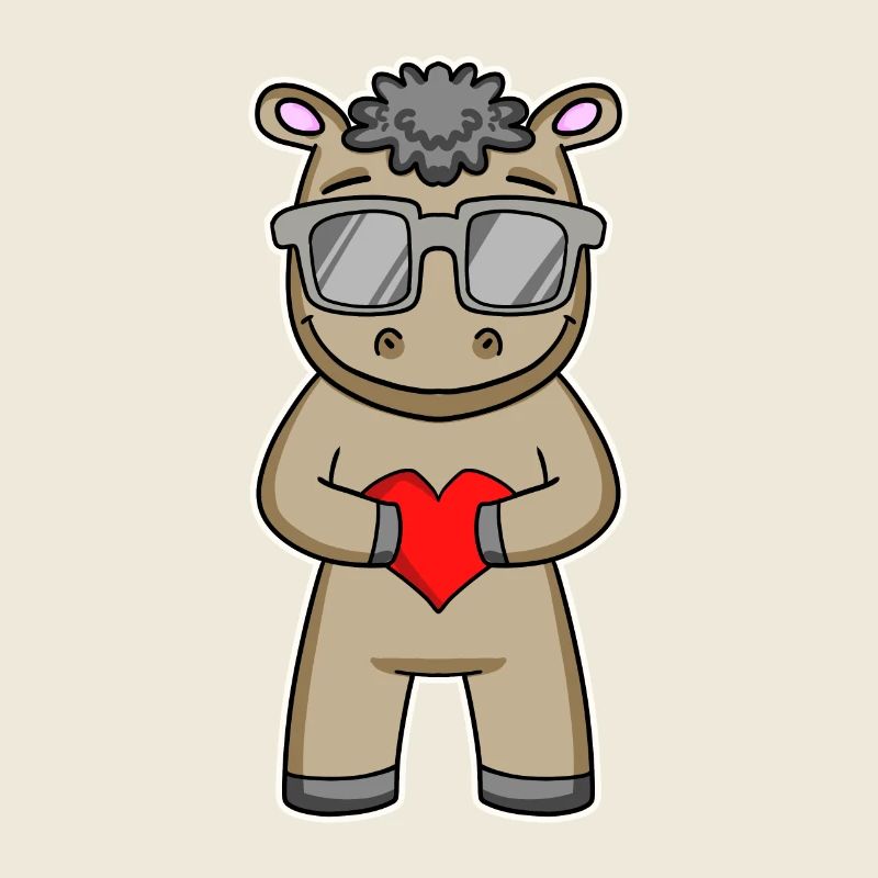 Cooles Pferd mit Brille und Herz