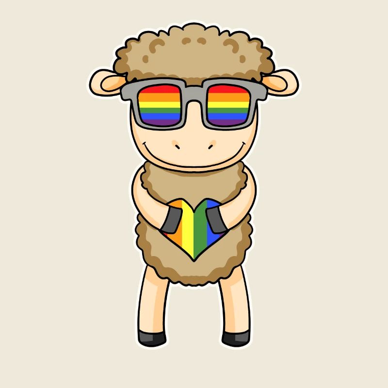 Regenbogen - Schaf mit Brille und Herz