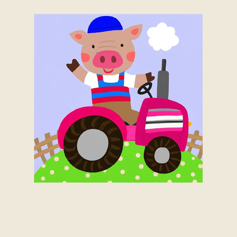 Cute pig riding on a tractor