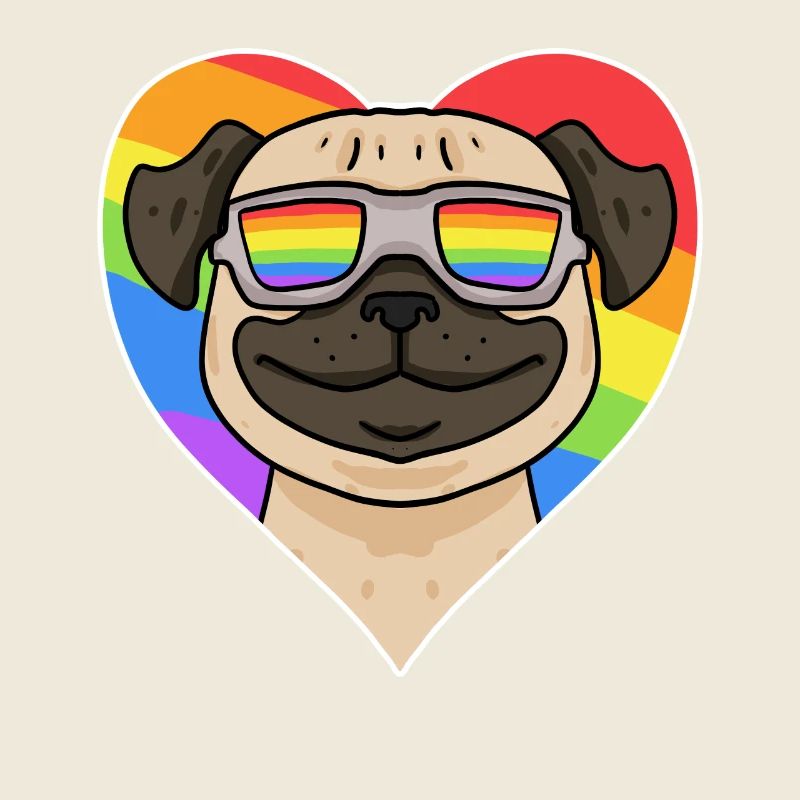 Regenbogen - Hund Mops mit Brille und Herz
