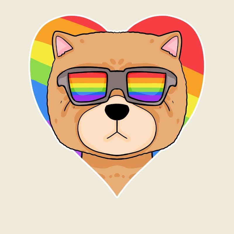 Rainbow - Dog Chow Chow avec lunettes et coeur