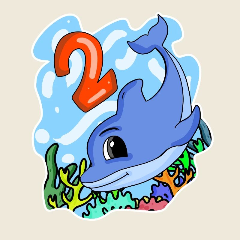 2nd birthday motif dolphin - two years old