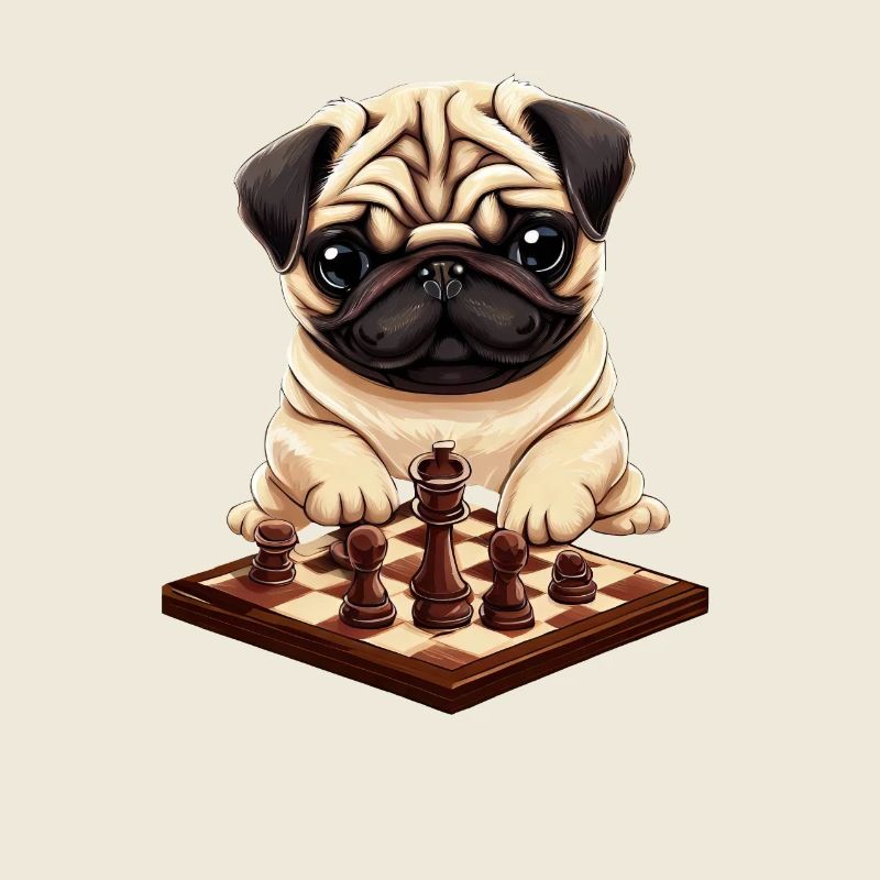 Pug on chessboard: The born chess player