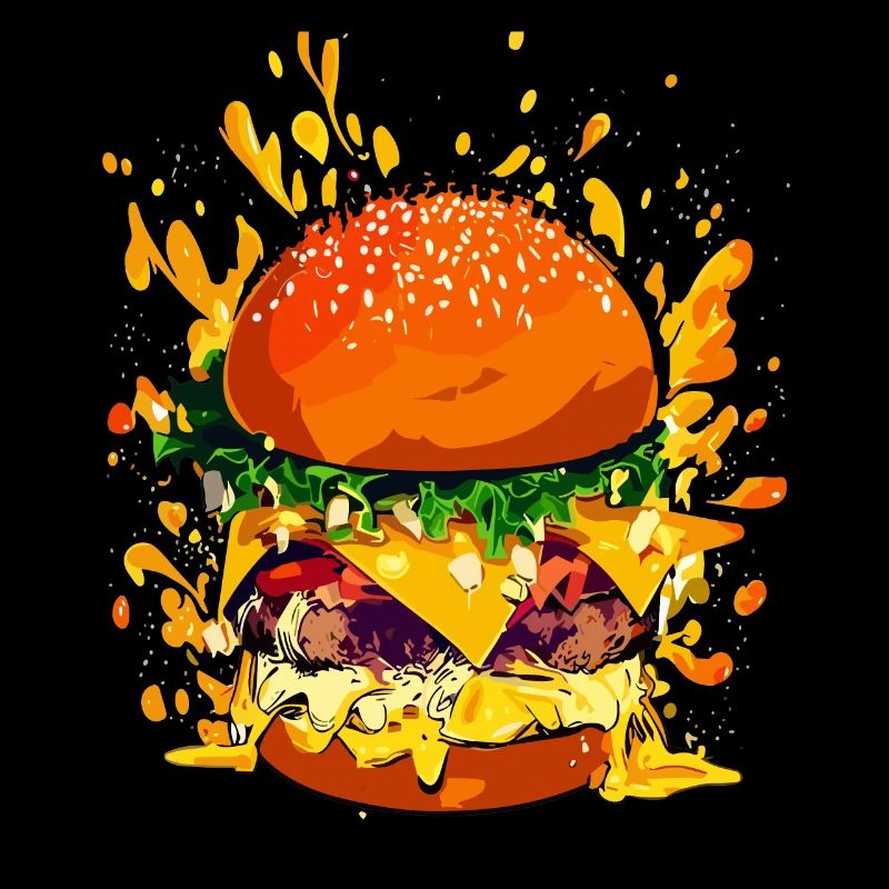 Extravagant cheeseburger with cheese splatter