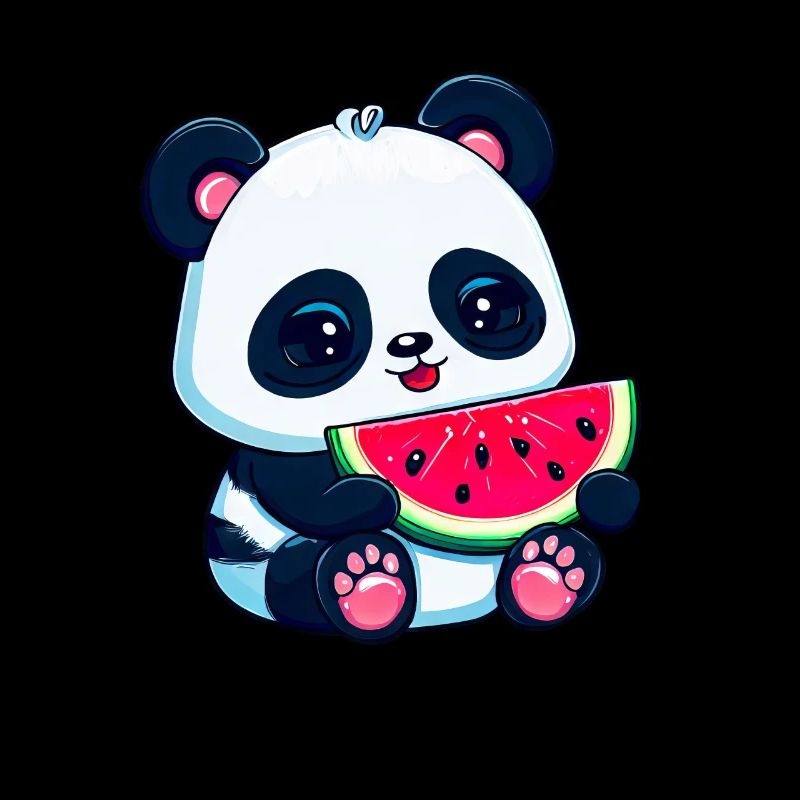 Cute panda eats watermelon