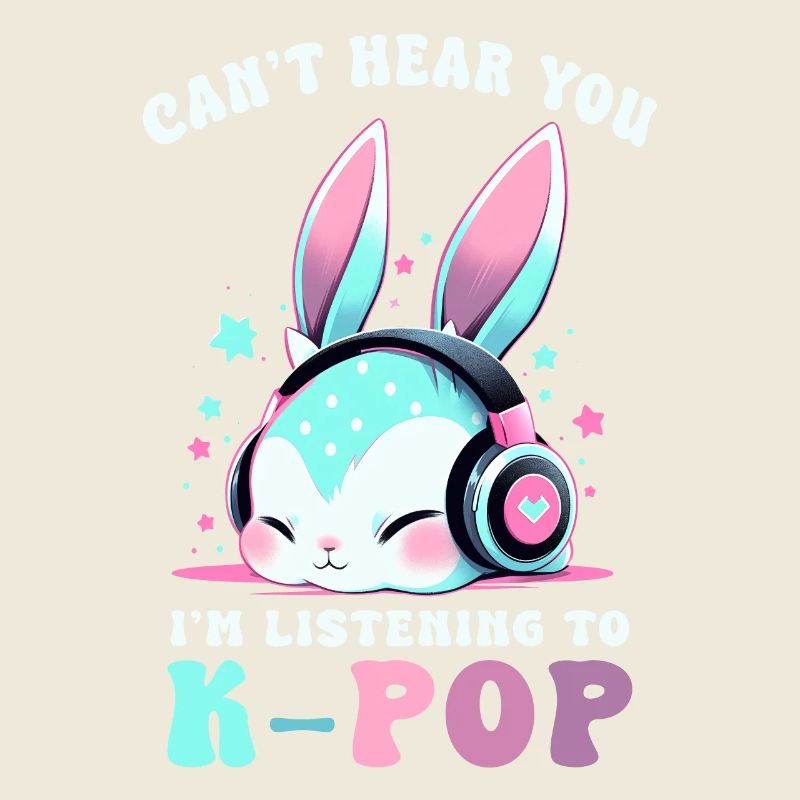 K-pop Kawaii Chibi Bunny avec casque Lapin