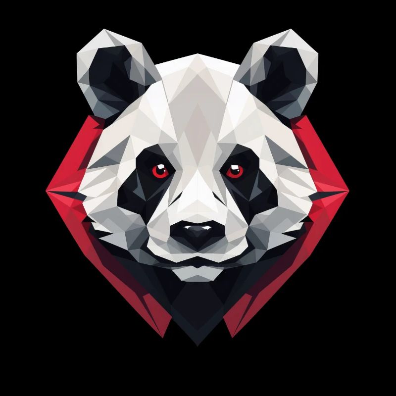 Portrait polygonal de panda aux yeux rouges