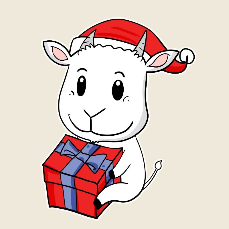 Chèvre avec bonnet de Père Noël - Noël