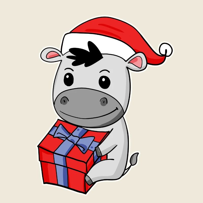 Âne avec bonnet de Père Noël - Noël