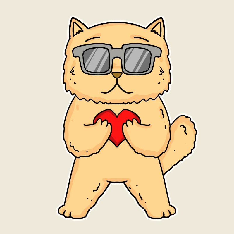 Chat avec coeur et lunettes - Motif de chat persan