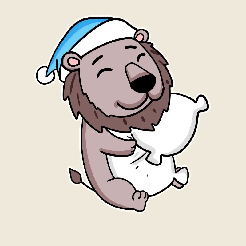 Lion avec oreiller et bonnet somnolent