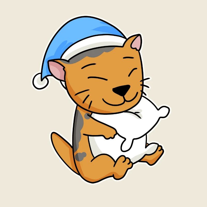 Dormir fatigué - Chat avec oreiller et bonnet somnolent