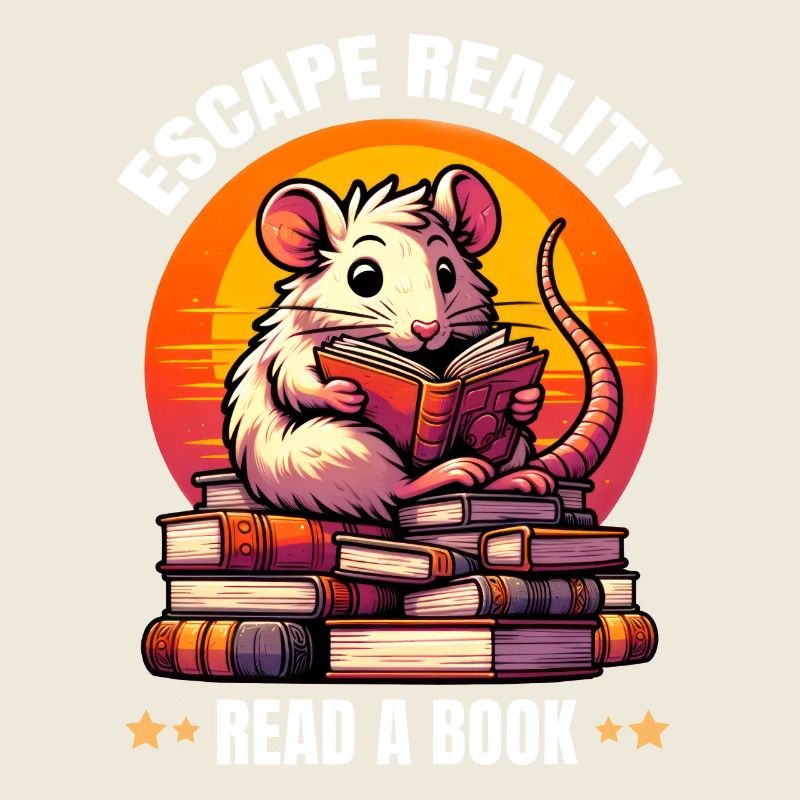 Escape Reality, Read a Book. Cute Rat Reads Book