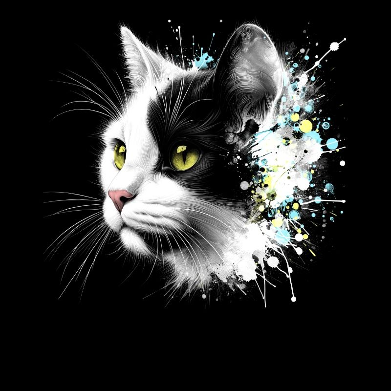 Tête de chat cool avec des éclaboussures de peinture colorées