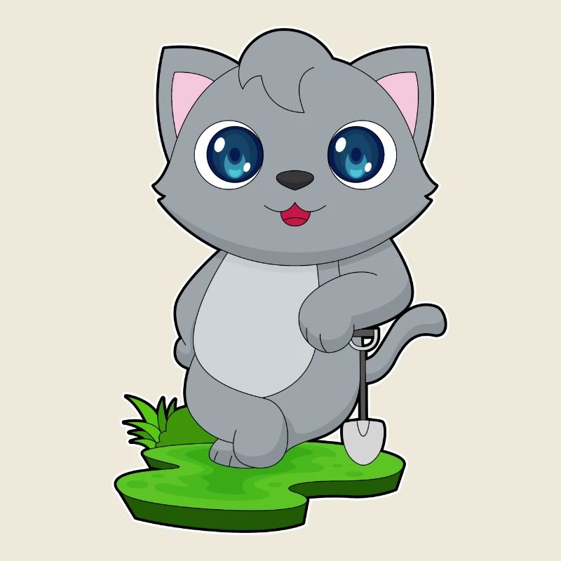 Katze Gärtner Schaufel Garten