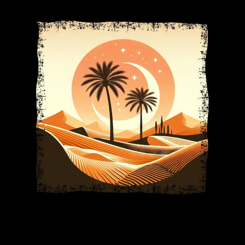 Sahara desert & palm tree at sunset
