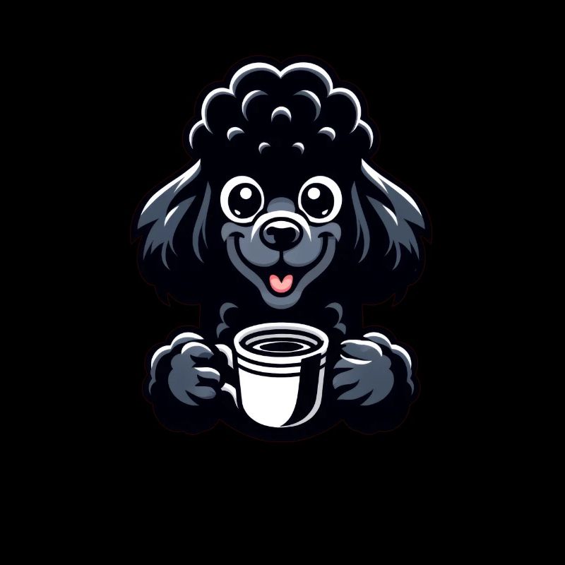 Le caniche noir aime le café noir