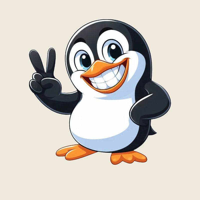 Dessin animé pingouin mignon avec des dents Joie Paix