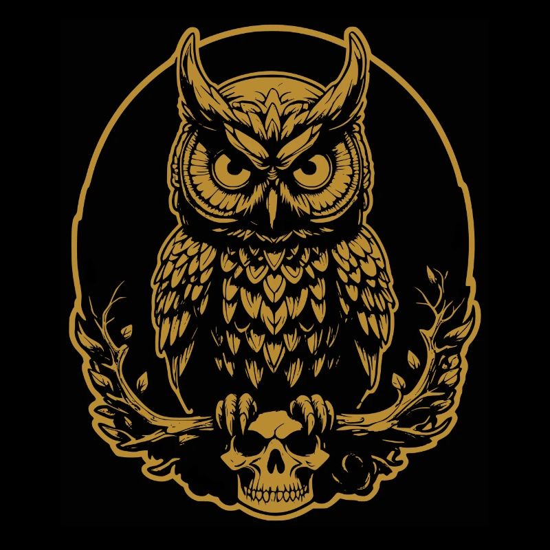 Mystische Eule sitzt auf einem Skull