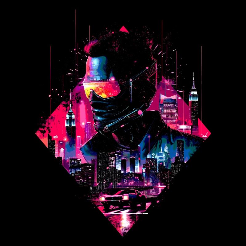 Retro Auto Mann Vaporwave Stadt Synthwave 90er
