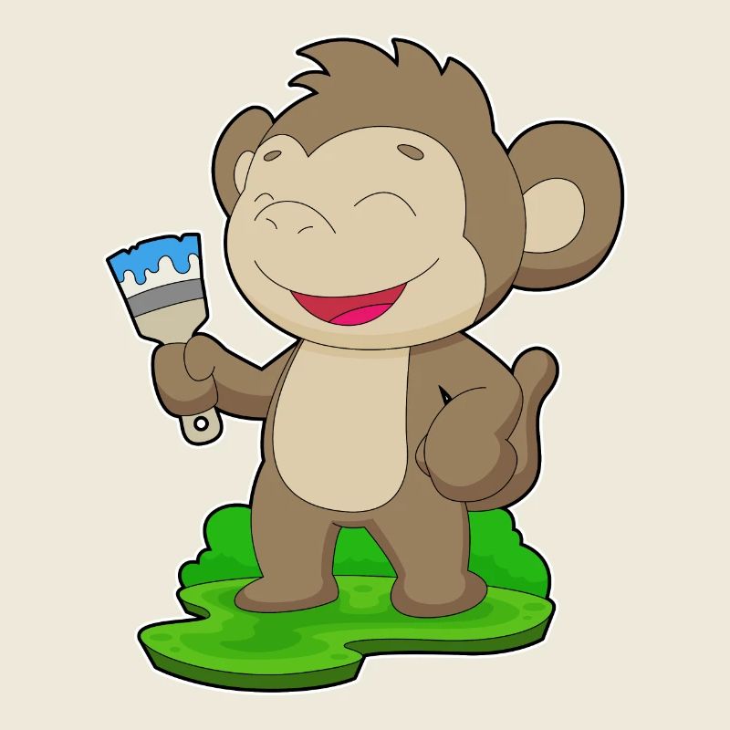 Monkey Painter Brush Painting