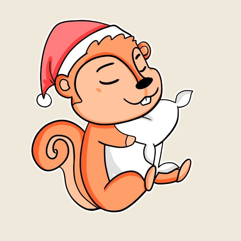Squirrel Cute Tired Sleeping In Christmas