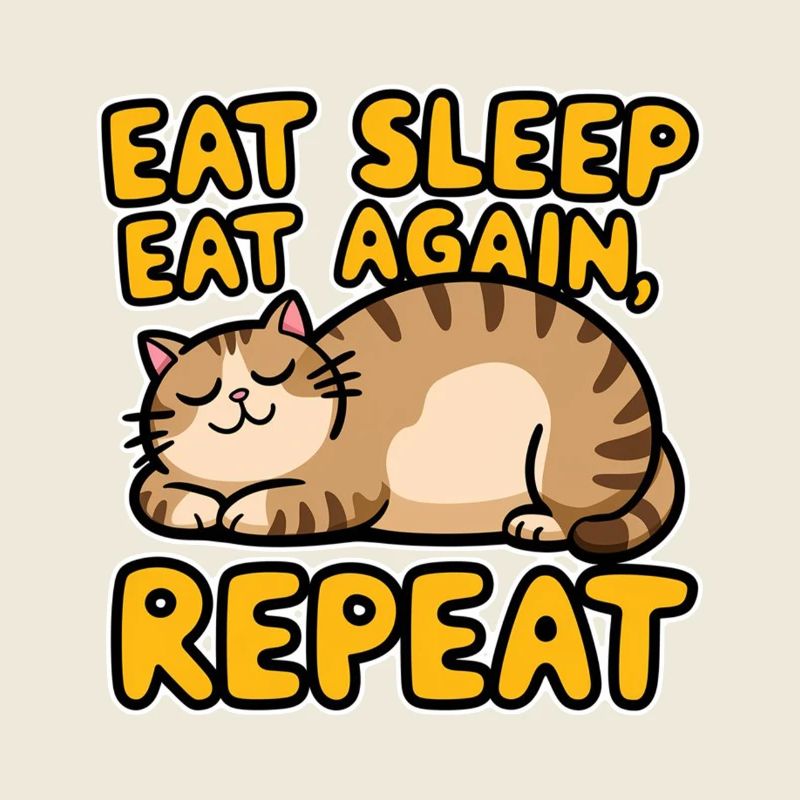 Cat Eats, Eats Still And Sleeps - Kitten Humor