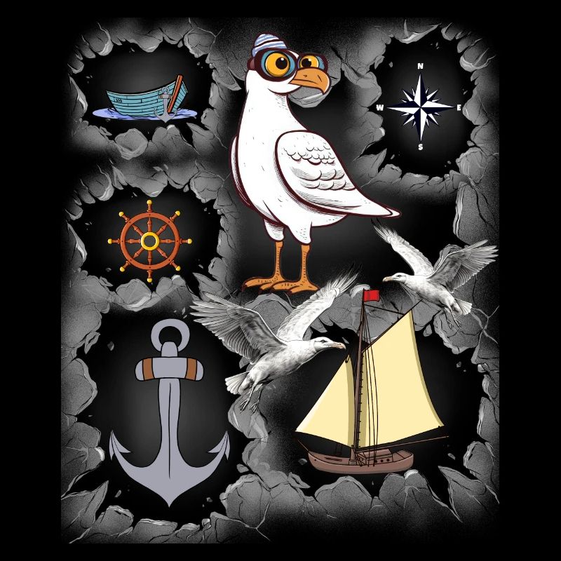 maritim Seemann Möwe Anker Schiff Boot Ahoi