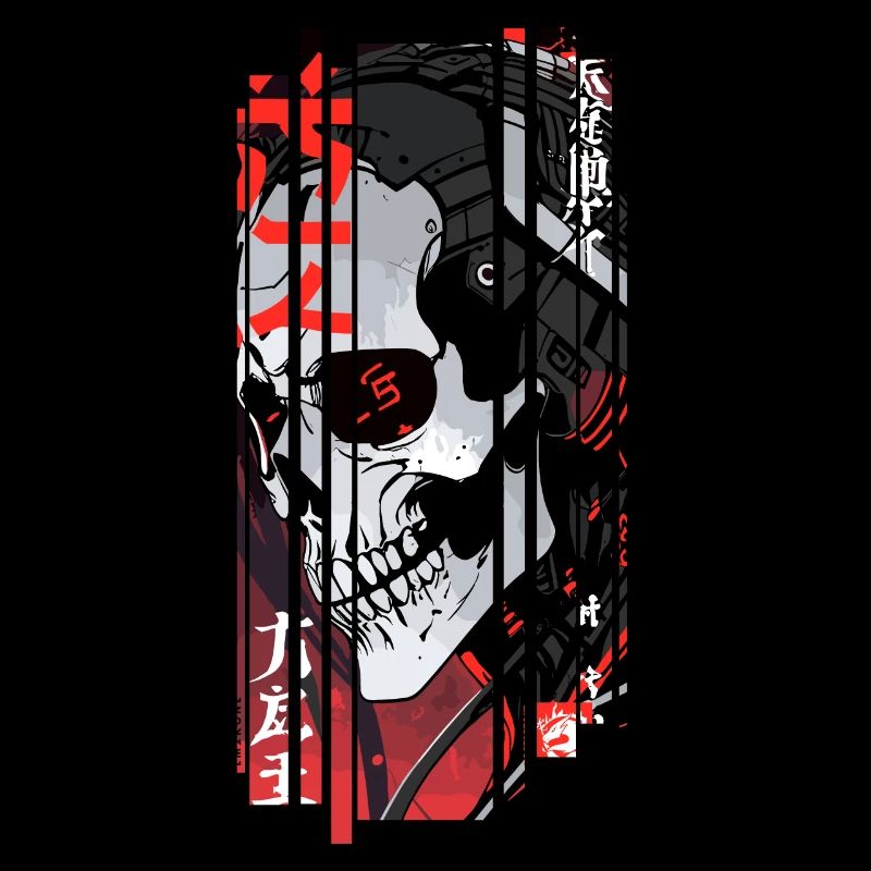 Cyborg black kanji skull