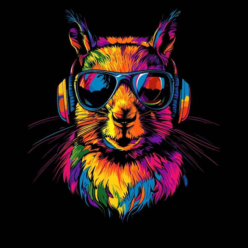 Squirrel Headphones Colorful Pop Art DJ Squirrel