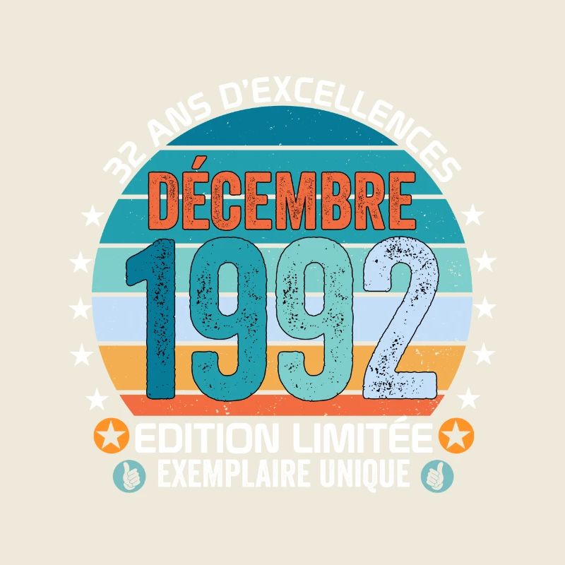 32e anniversaire Décembre 1992 idée Cadeau 32 ans