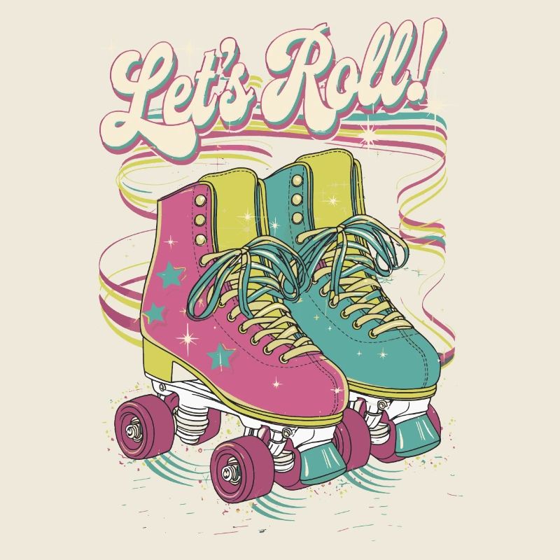 Let's Roll Colorful Retro Roller Skate Design