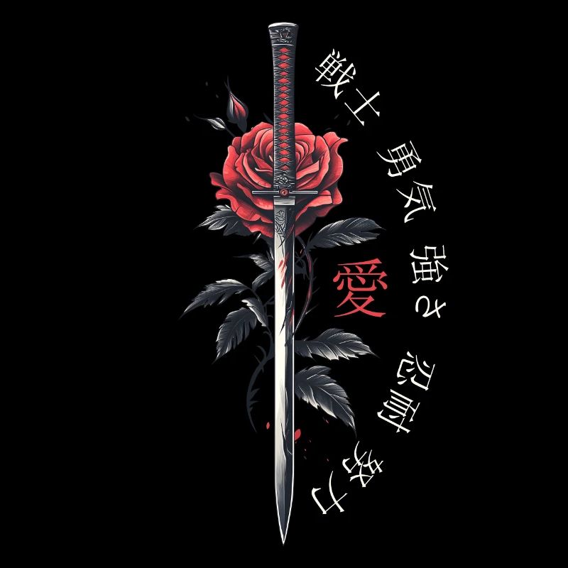 Japan Schriftzeichen Schwert Rose Geschenk