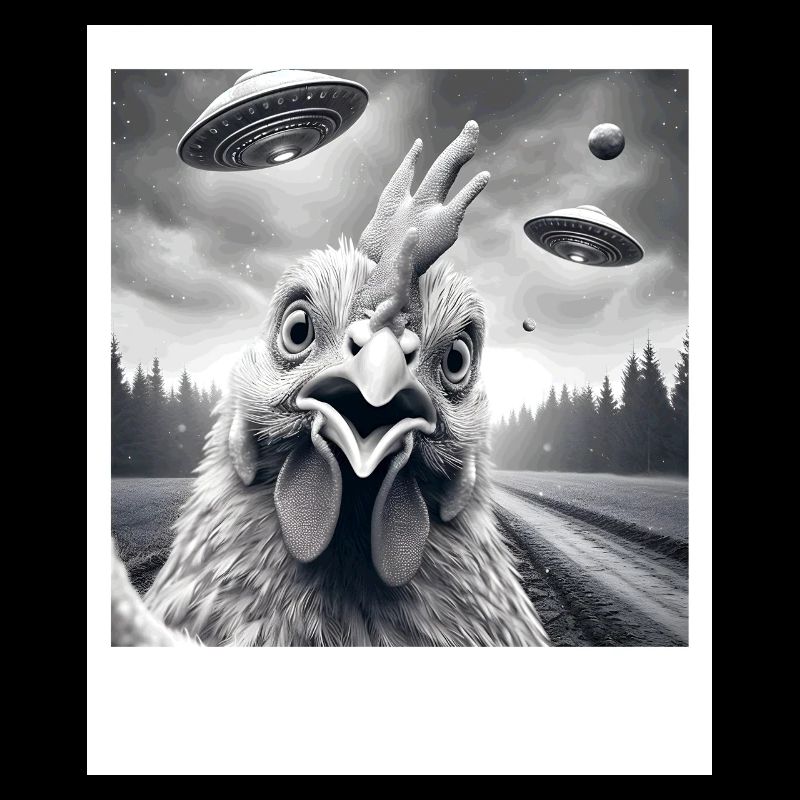 Chicken Rooster Funny Graphic Selfie with UFOs Wei