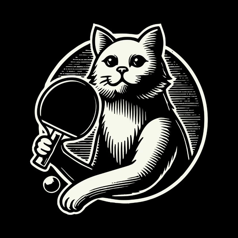 Cute Cat Playing Table Tennis Art