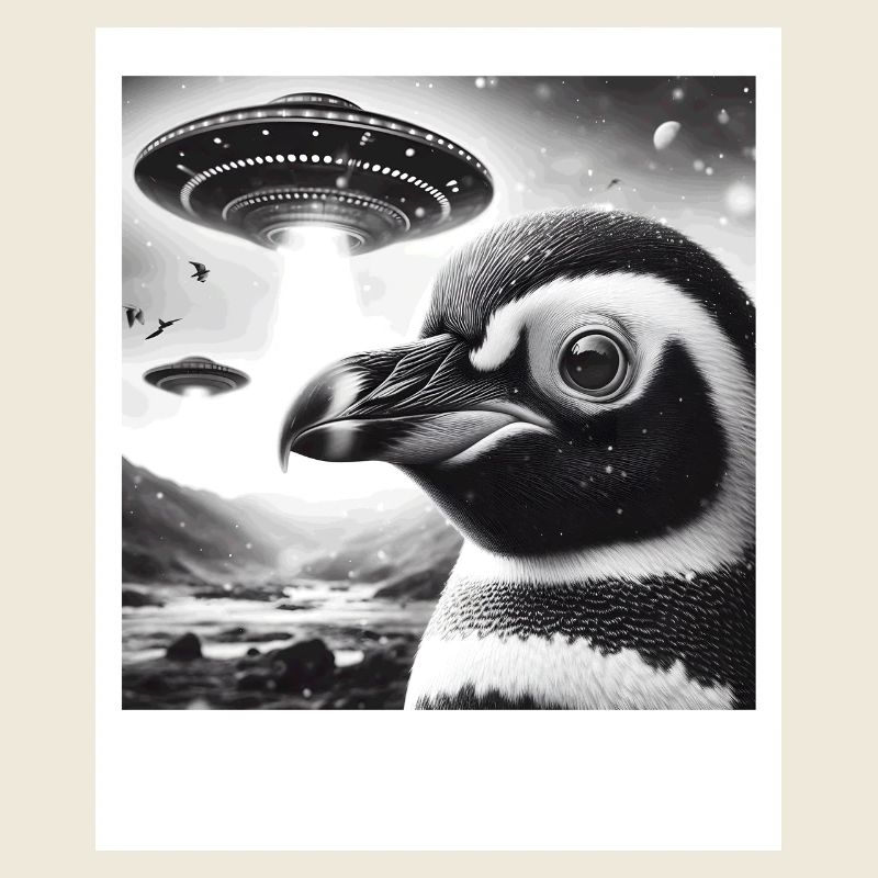 Penguin Sci-Fi Funny Graphic Selfie with UFOs Weir