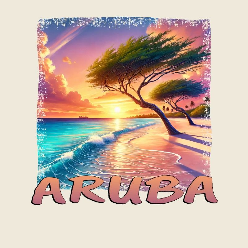 Aruba Eagle Beach Sunset Palm Trees Grunge